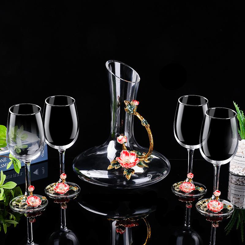 

Эмалевый Цвет Пион Бокал Креативный Декантер Бокал для Красного Вина Бытовой Хрустальный Бокал Бокал для Вина Подарочная Коробка Высокого Класса New Peony Decanter + 4 red wine glasses