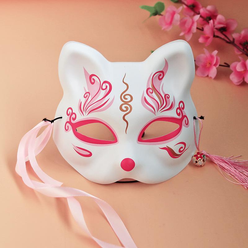 Pink Sakura Cute Princess Dress Up Show Half Face Cat Face Mask Japanese Anime Festival Masquerade Fox Mask