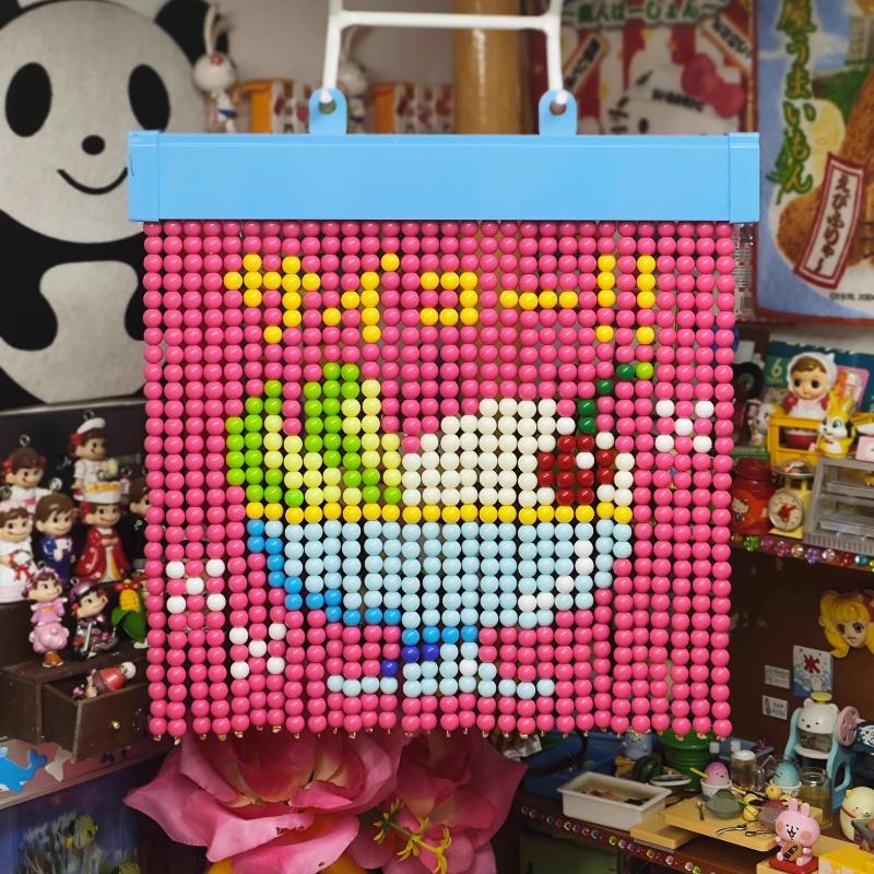 Vintage Caramel Pudding Pattern Bead Mini Curtain Decorative Crafts Kawaii Sushi Beaded Painting for Girls Room Decor INS Style