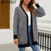 BITCED Oversized Long Cardigan Sweater for Women Autumn/Winter Lazy Style Striped Colour-Block Knit Cardigan