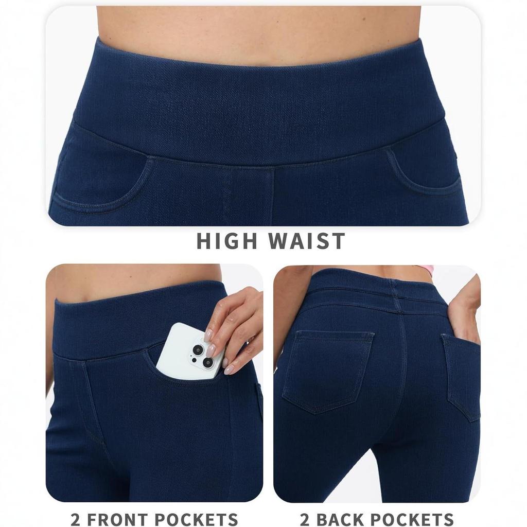 European & American Style High-Waisted Pocket Denim Yoga Pants