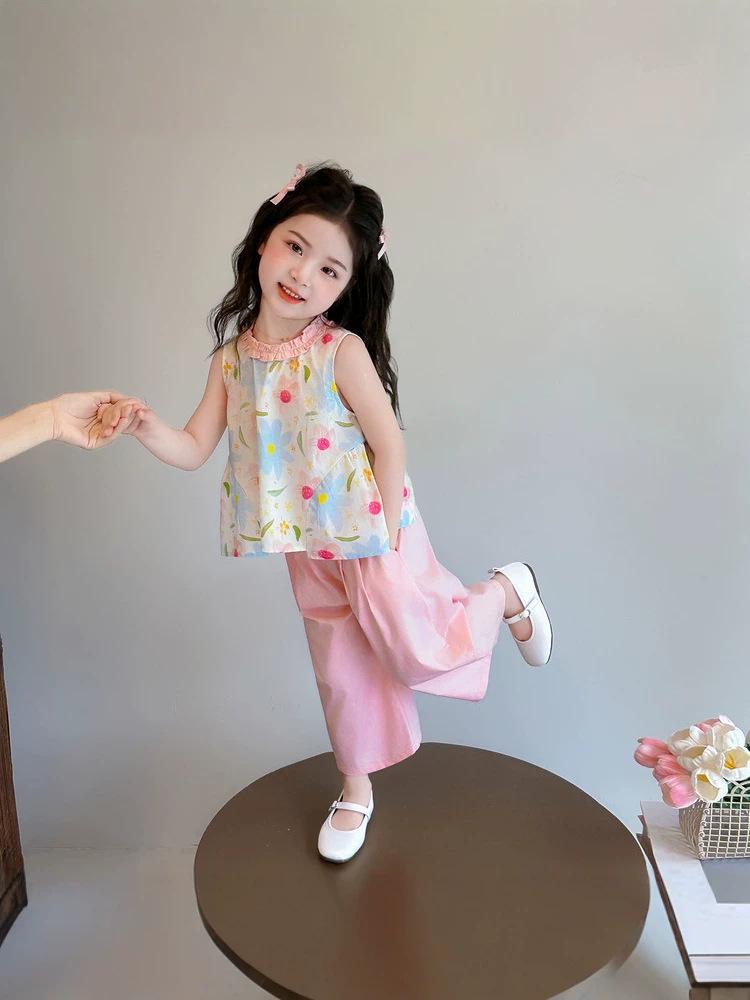 2026 Stylish Girls' Summer Vest & Pants Two-Piece Set