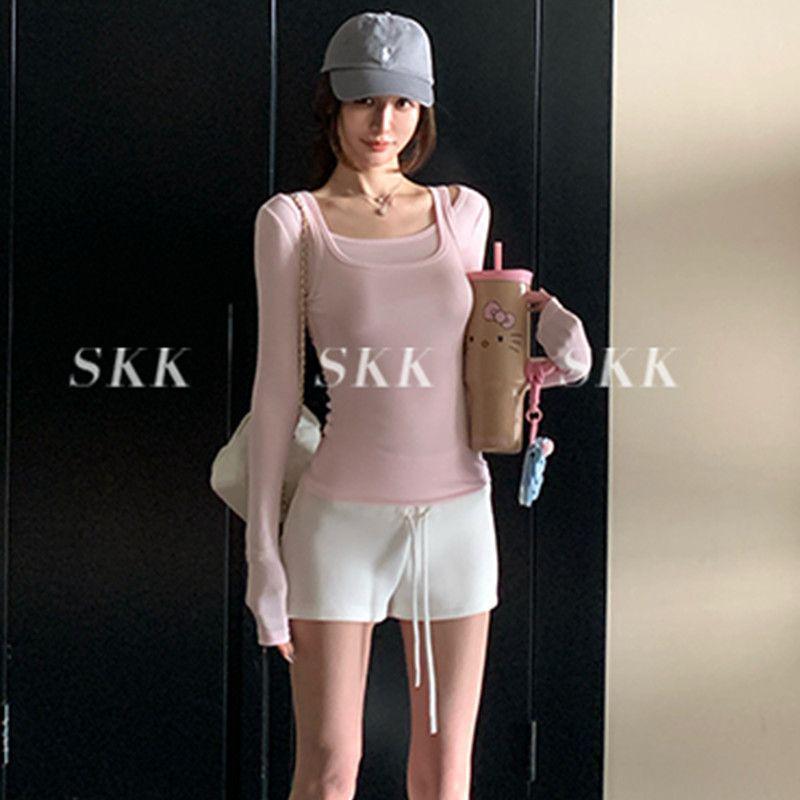 Spring/Autumn Stylish Slim Fit Cotton Long-Sleeve Spicy Girl Two-Piece T-shirt