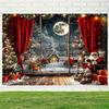 Christmas Day Party Decoration Background Cloth Winter Night View Santa Claus Tree Tapestry Home Curtain Polyester