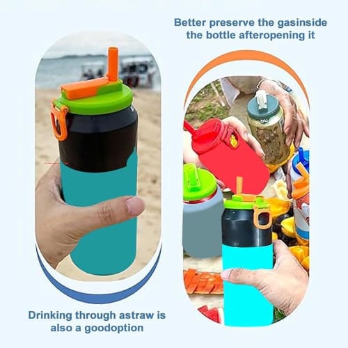 4-Piece Silicone Can Caps with Straws | Strong Airtight Design, Portable, Reusable | Compatible with Soda, Beer, and Juice | Available In a Variety of
