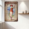 Vintage 1920s Lady Playing Golf Metal Tin Sign 'NEVER UNDERSTIMATE AN OLD LADY WHO CAN GOLF' Wall Decor for Home Man Cave Bar Cl