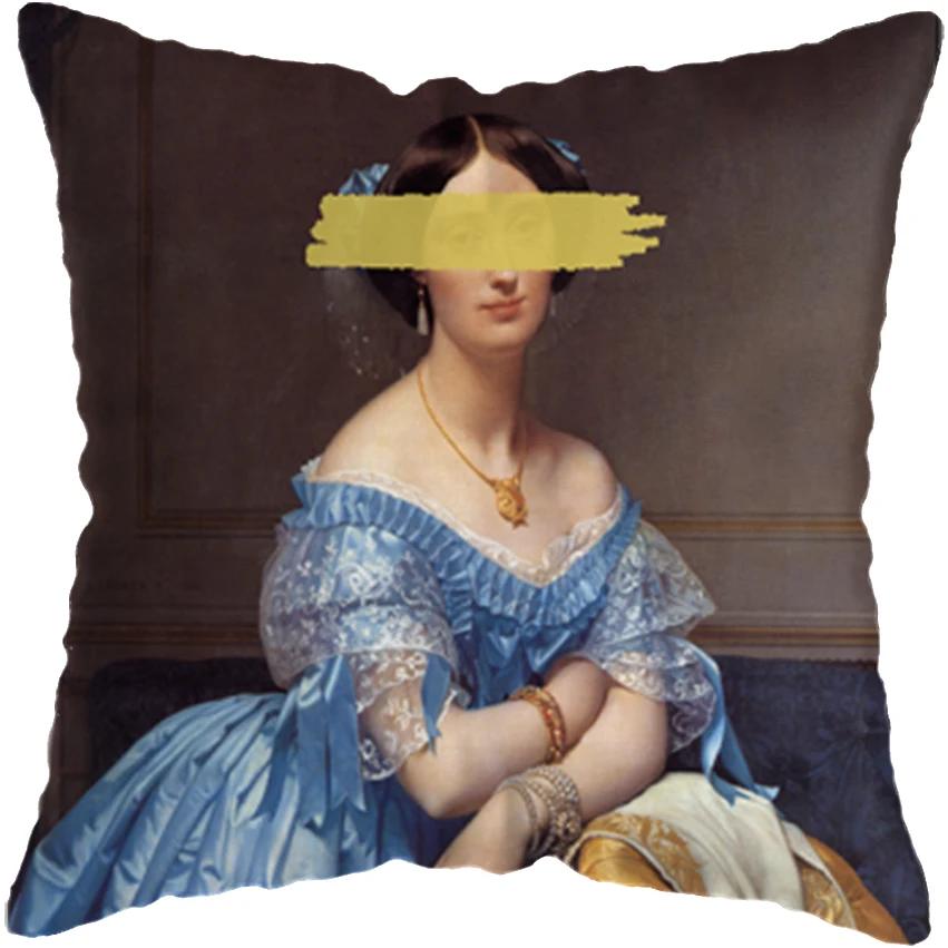 Huse de pernă pictură cu figuri amuzante europene clasice, husă de pernă, decor pentru casă, figură amuzantă suflând bule, huse de pernă