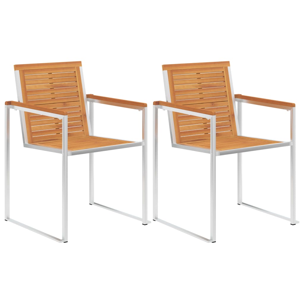 Garden Chairs with Cushions 2 Pcs Solid Acacia Wood and Steel