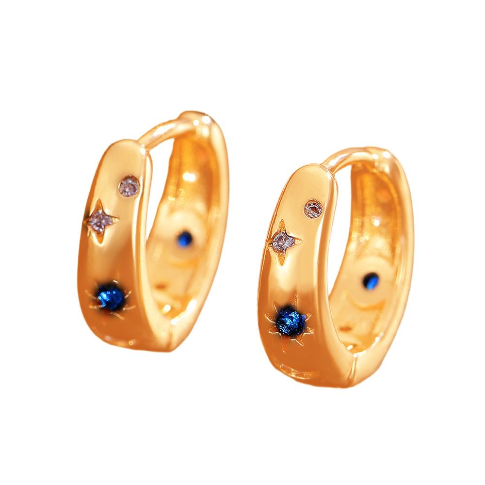 2026 Hot-Selling Blue Mango Moon Zircon Circle Earrings – Simple Luxury Fashion Jewelry for Women