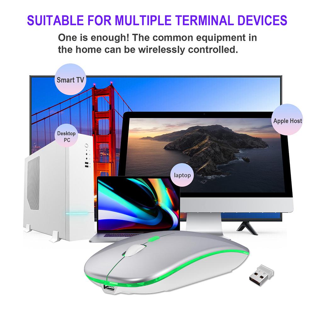 Wireless Mouse 2.4G Rechargeable USB Wireless Gaming Mouse with LED Colorful Light