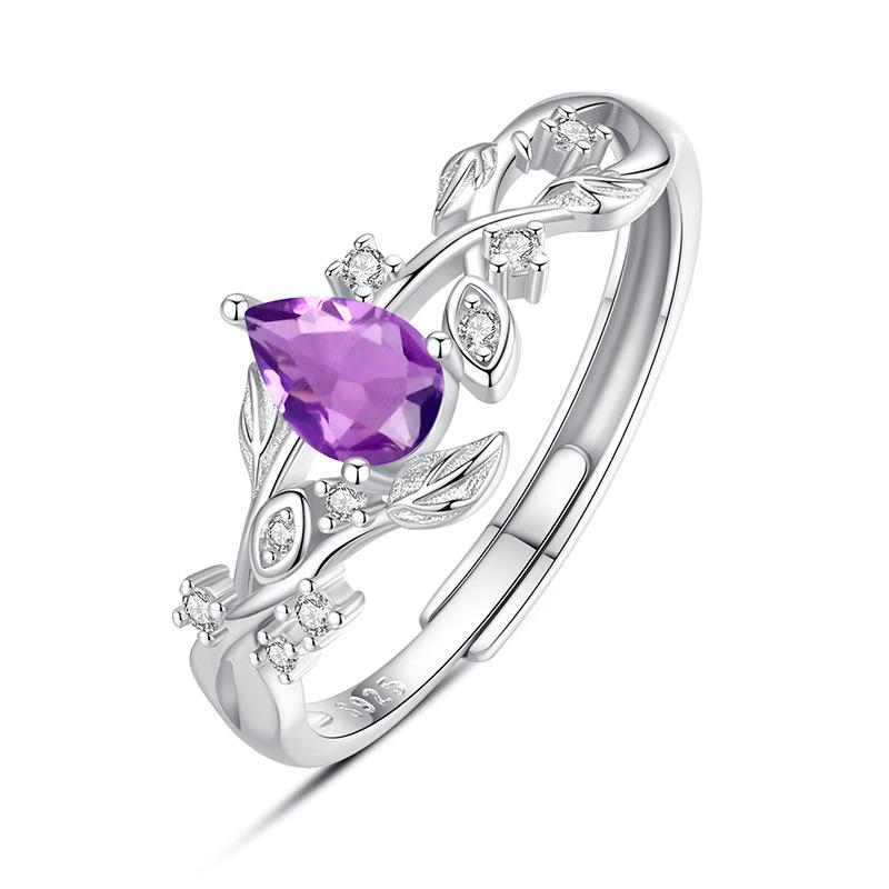 S925 Silberring Damen Lorbeerzweig Natürlicher Kristallstein Offener Mund Hand Schmuck Weißgold plattiert Nischen Design Sinn Tägliche Schmuckstücke Geschenk