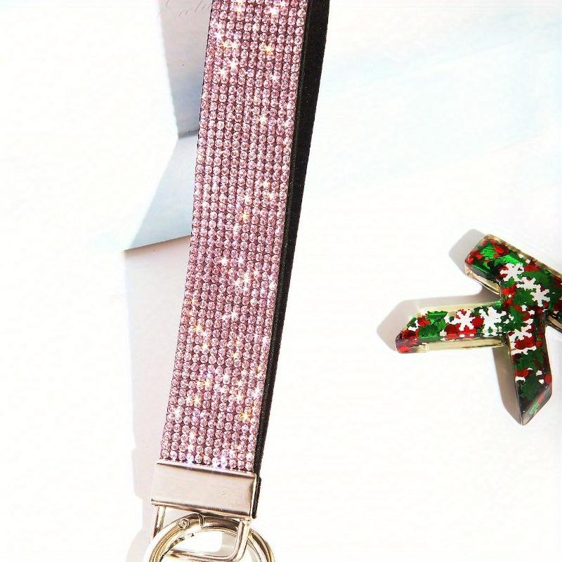 

1pc Rhinestone Decor Bling Glitter Wrist Strap with Keyring Wristlet Keychain for Clutch and Key Holder Key Chain Charms Key Lanyard School Supplies детские розовый
