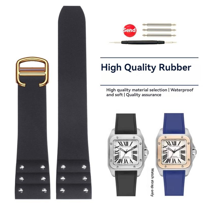 Hochwertiges Gummi-Uhrenarmband für Cartier Santos Armband Santos 100 Serie Schwarz Blau Wasserdichtes Armband Faltschließe Gürtel 21mm