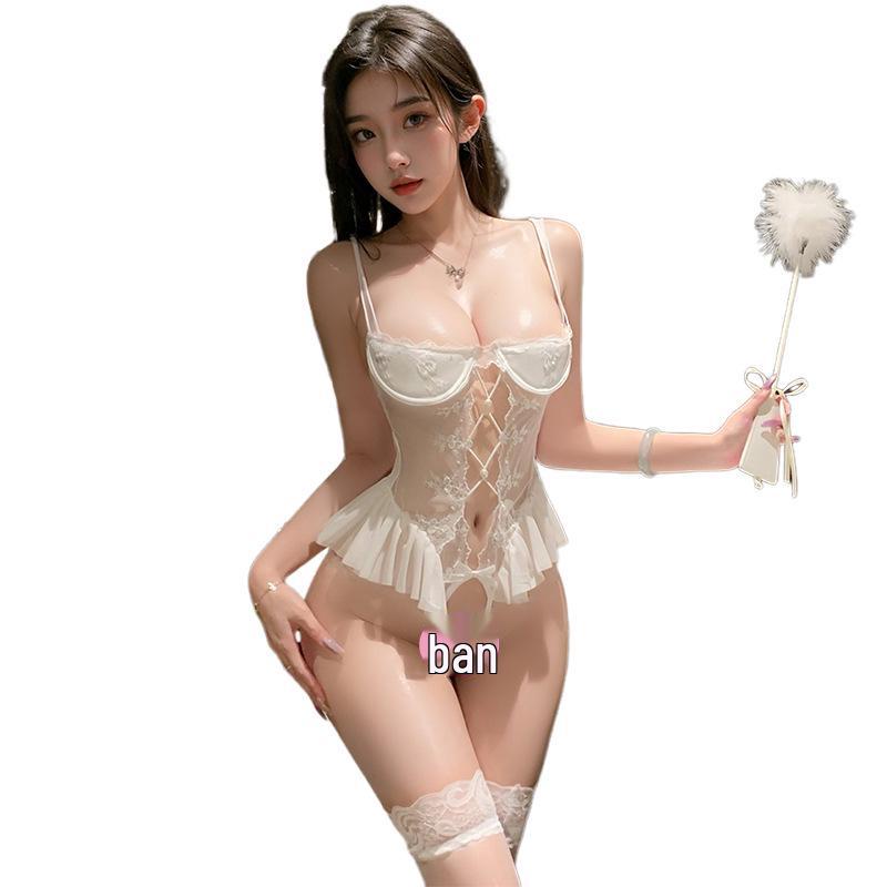 Man Yan New Year Battle Robe: Sexy See-Through Lace Spaghetti Strap Bodysuit with Open Crotch (9112)