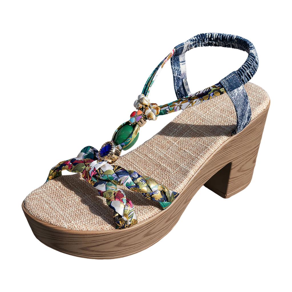 Platform Wedge Sandals Lightweight Summer Strap Casual Rope Sole Bohemian Women'S Tan Sandals Size 11 Wide Women'S Sandals