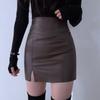Black Split Small Leather Skirt Half Skirt Slim Fit High Waist Wrap Hip One Step Skirt PU Leather Short Skirt for Women In Autumn and Winter