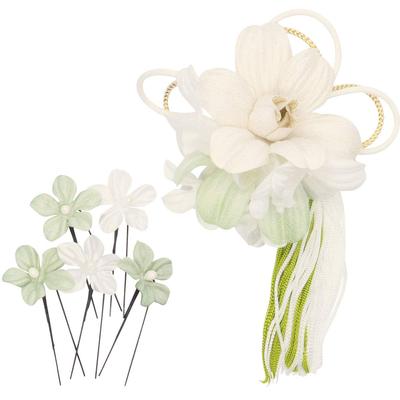 Japanese Style Hair Orchid with U Pin Green [Kamakura Crafts] Ornament, Tassel, Swaying, Clip, Set, Ladies,