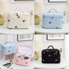 Floral Embroidered Bow Makeup Bag Large Capacity With Carry Handle For Daily Use