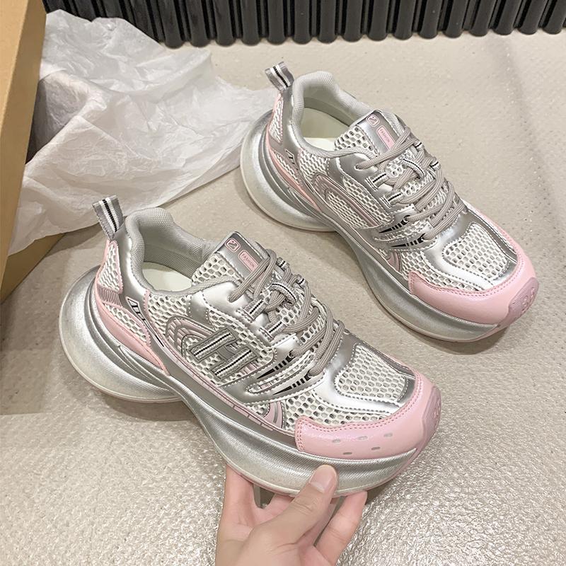 fashion Fashionable Thick-soled Sneakers for Women, Breathable Mesh Lace-up Thick-soled Summer Lightweight Sneakers for Women