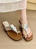 Fishing Hot Girl Feeling! Retro Square Head Set Toe Flip-flops Female Summer Metal Buckle Word with Thick Heel Sandals