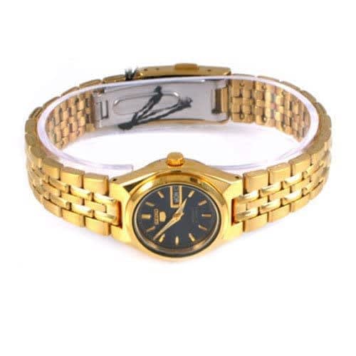 Seiko Women's 5 Automatic Watch, Black Dial, Gold-Tone Stainless Steel, SYMA06K1