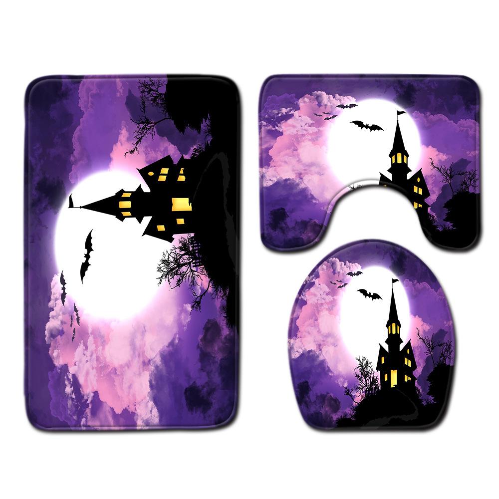 Halloween Bathroom Four-Piece Combination Set Bedroom Non-Slip Carpet Floor Mat Door Mat