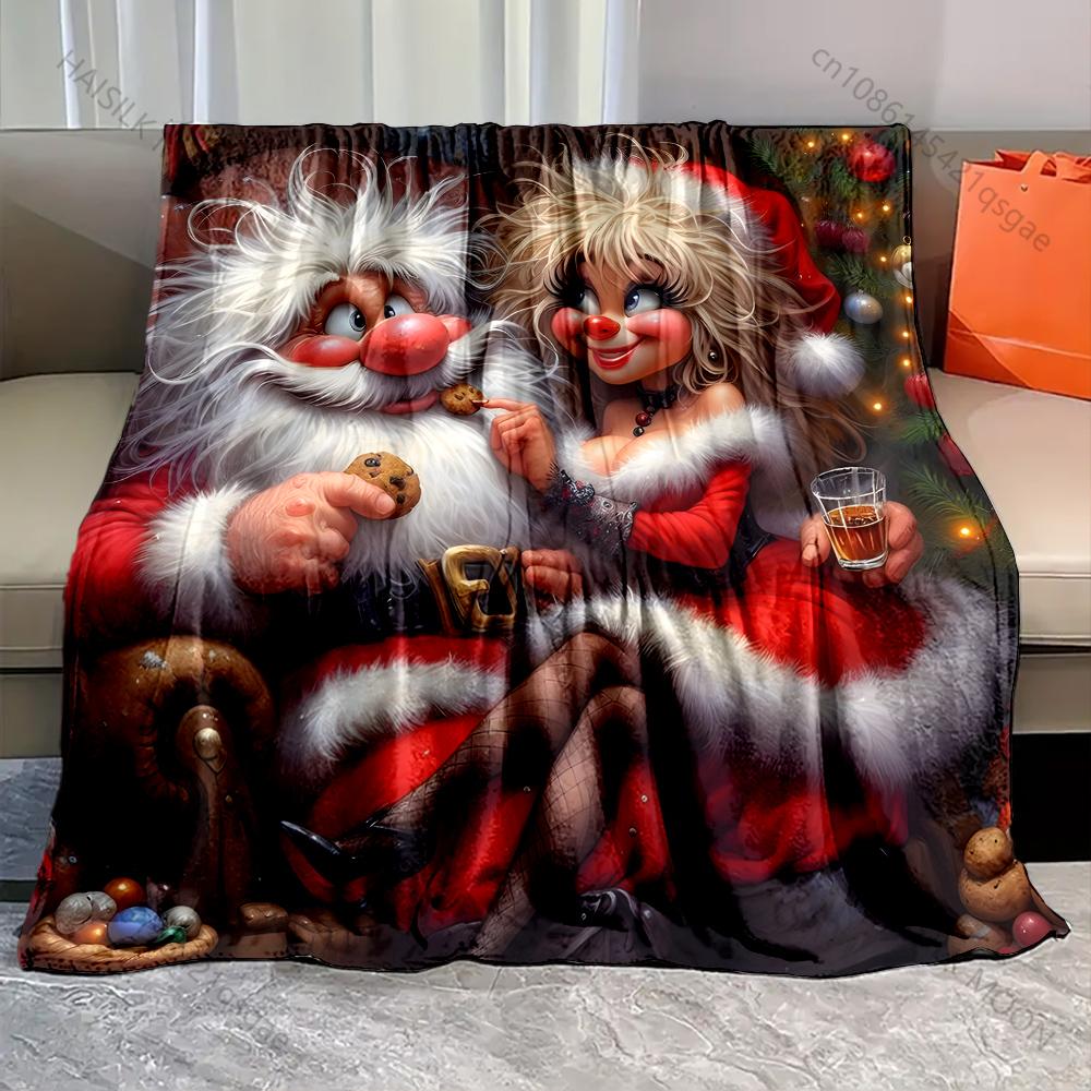 

Santa Claus and Christmas woman pattern Blanket Flannel Material Soft Warm for All Seasons,For Home Outdoor Camping Picnics RV 75x90cm