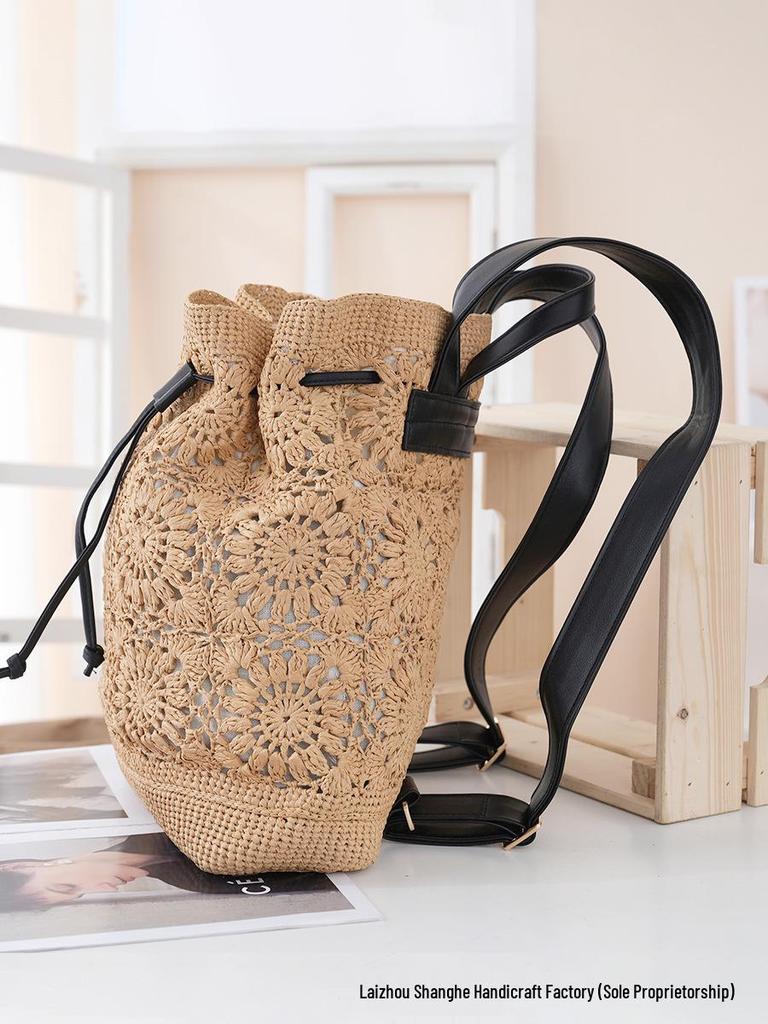 Stylish Minimalist Women's Commuter Backpack - Large Capacity, Versatile Hollowed-Out Straw Braided Design