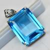 Natural Blue Topaz 91 Ct Emerald Cut   925 Sterling Silver Pendant