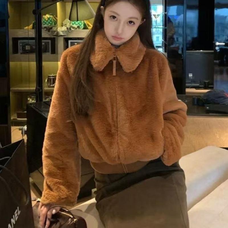 

Winter retro lapel loose warm thickened short imitation fur jacket 2 new high-end top padded cotton s recommendation 40-50kg