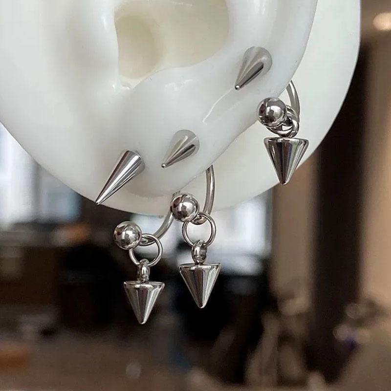 1Pc Gothic Stainless Steel Barbell Spike Drop Stud Earring Rivet Curved Cartilage Piercing Earrings For Women Y2K Party Jewelry