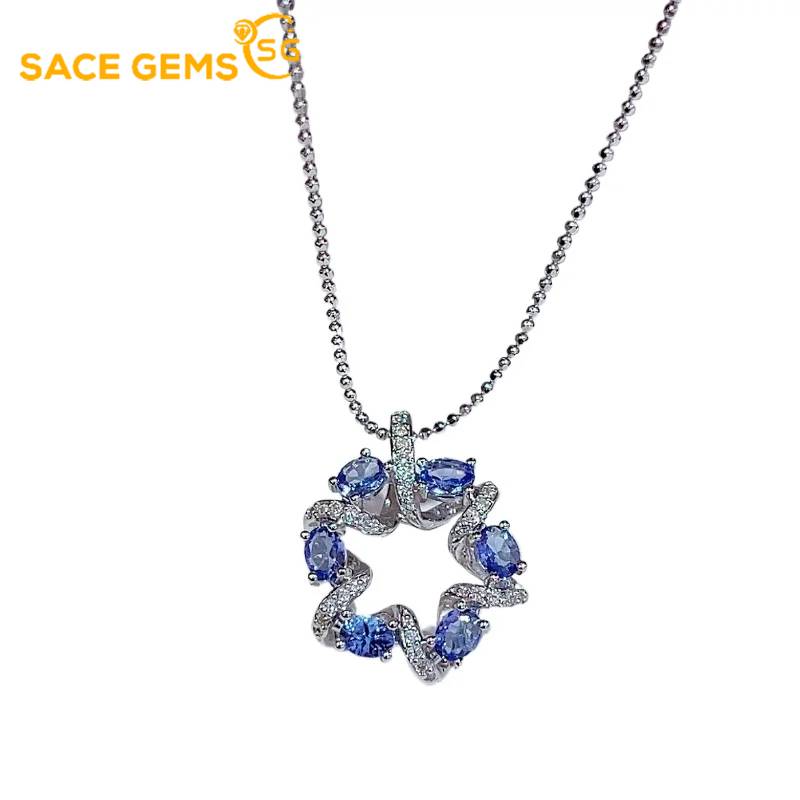 Sace Gems Coliere cu Pandantiv din Argint Sterling 925 cu Tanzanit Natural pentru Femei Două Moduri de Purtare Bijuterii Fine Cadou de Ziua de Naștere