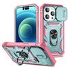 For iPhone 15 Pro Max Kickstand Case Card Holder PC+TPU Phone Cover with Sliding Camera Protection