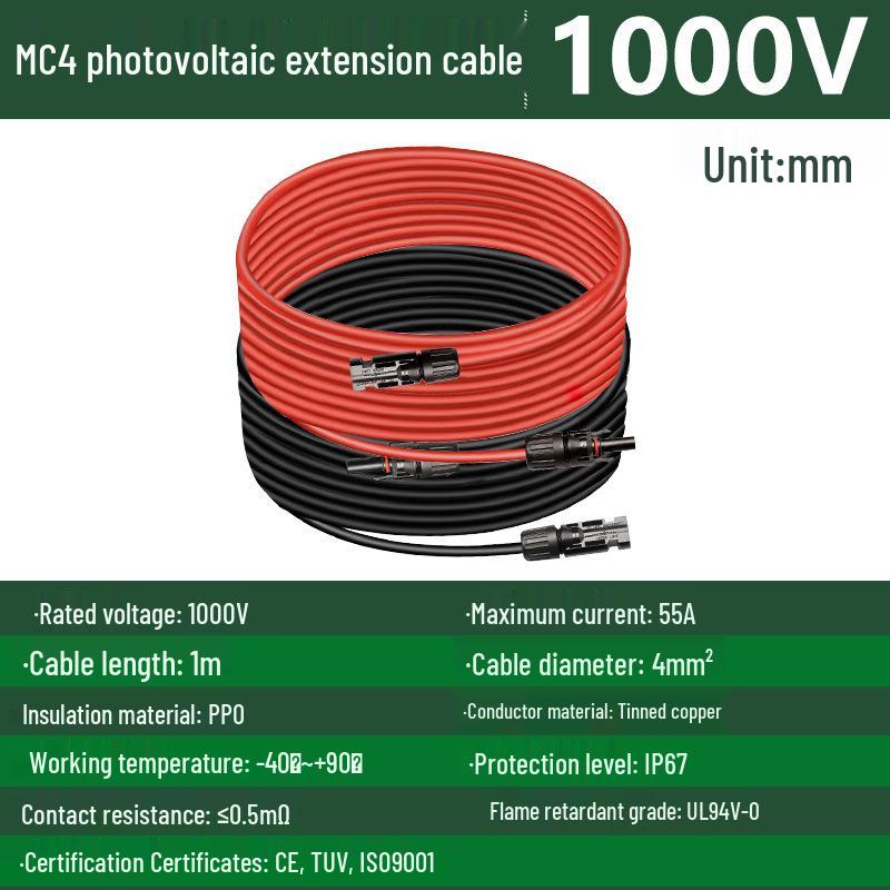Longqi Solar Module MC4 Connector Extension Cable 1000V/1500V, 30A/45A/60A