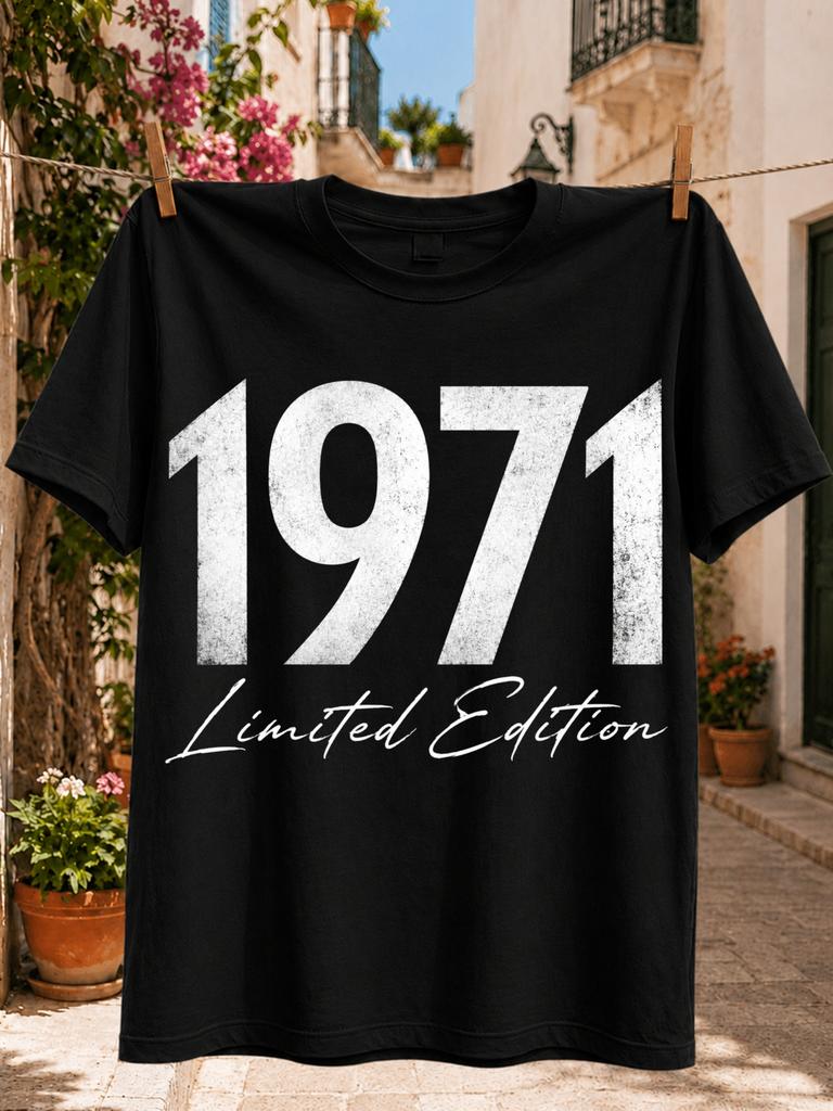 1971 Limited Edition Large Weathered Birth Year NumbersElegant Script in a Clean Minimal Birthday Unisex All TShirt