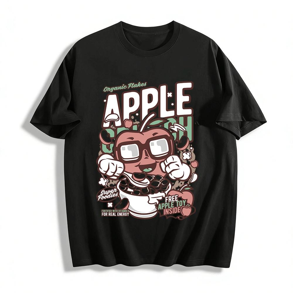 Vintage Apple Crunch Anthropomorphic Print Casual T-Shirt Pure cotton T-shirt XXS