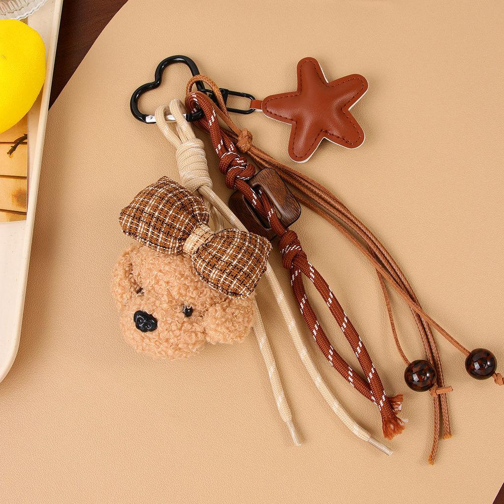 Miu Plush Dog Keychain With Bowknot Hanging Decor For Bag Accessories