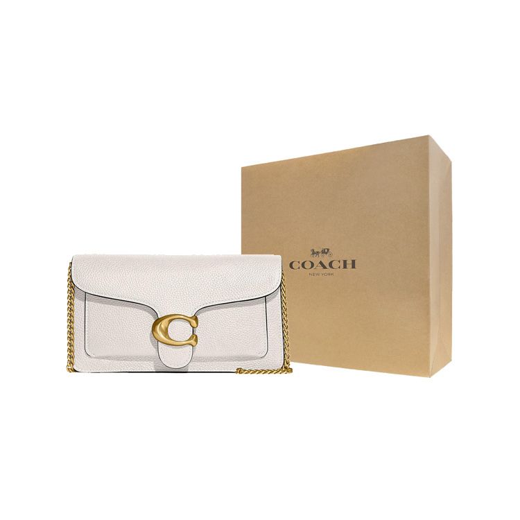 Coach Chain 20 Gold Letter Logo Hardware Chain Polished Pebble Grain Leather Shoulder Bag Crossbody Clutch Small Women Bags Chalk-White CE772-B4HA