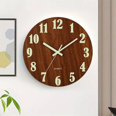 12 Inch Wooden Wall Clock Round Glow-in-The-Dark Silent Clocks Luminous Wall Clock for Living Room Bedroom Office Study Decors