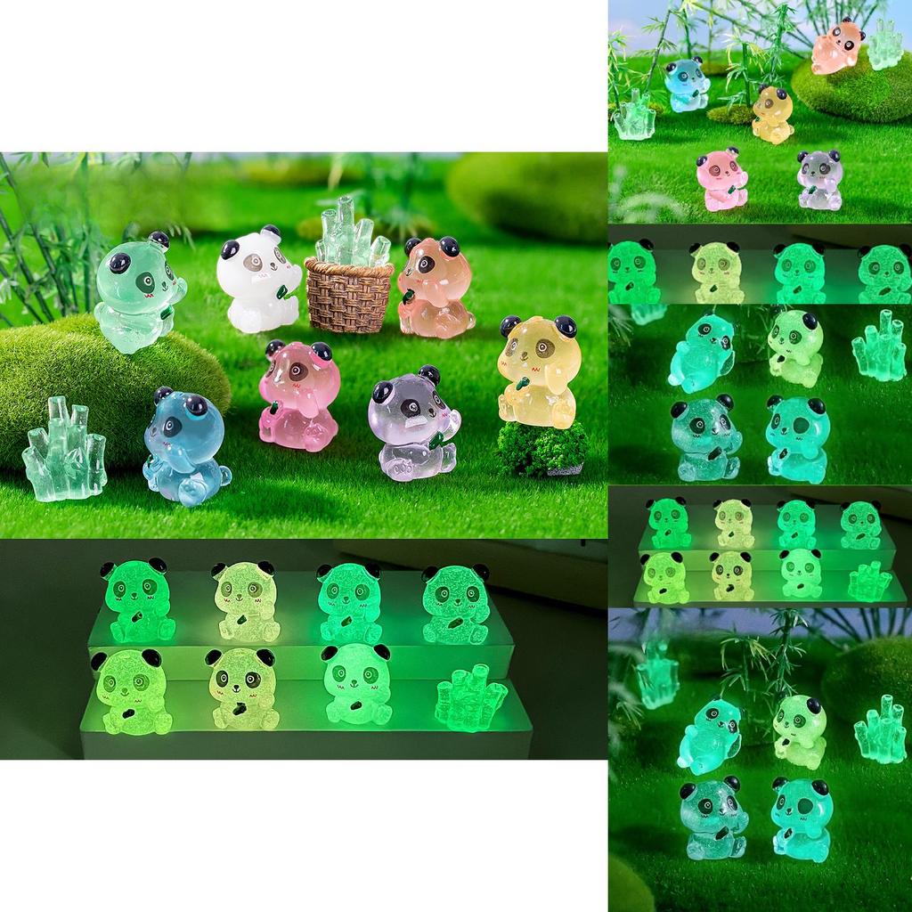 Cute Miniature Luminous Panda Resin Figurines For Desktop And Car Decoration