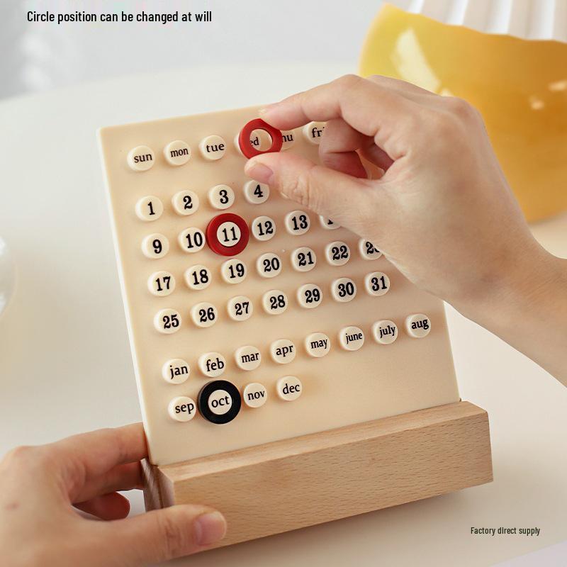 2025 Ins Circle Cream Ring Toss Perpetual Wooden Desk Calendar