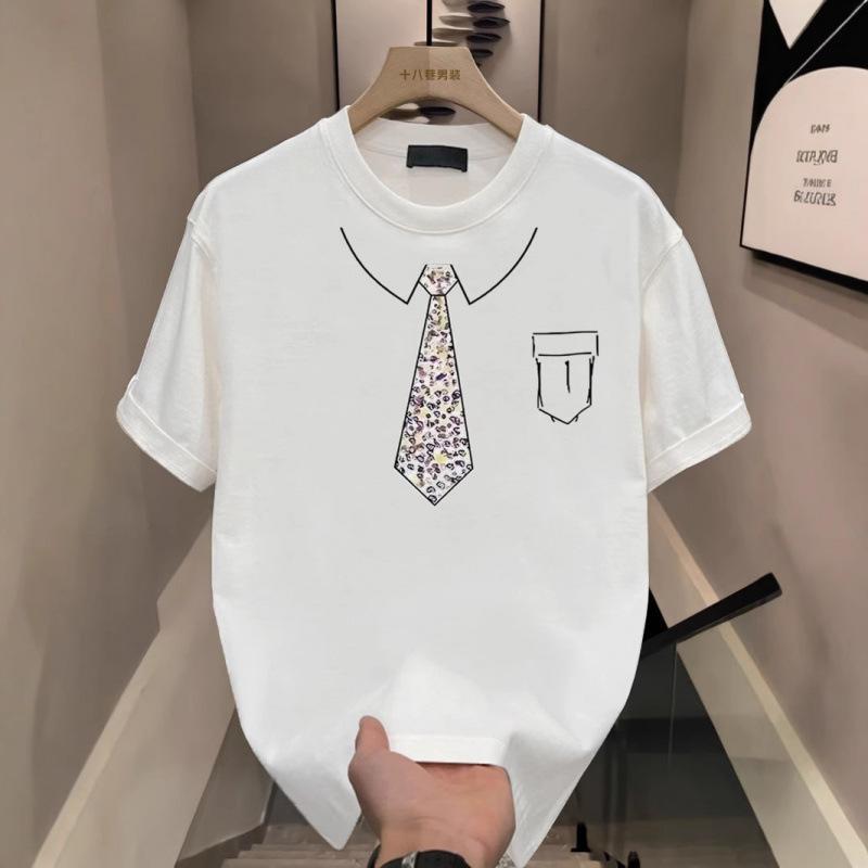 Heavy cotton short-sleeved T-shirt men's summer fashion printing loose and versatile half-sleeved T-shirt men's clothing