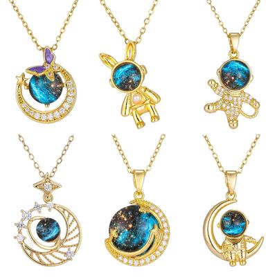 Titanium Steel Star Necklace for Women Planet Moon Astronaut Pendant Necklaces Jewelry Gifts