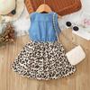 Middle and Small Children's Summer Girl Denim Patchwork Printed Vest Dress