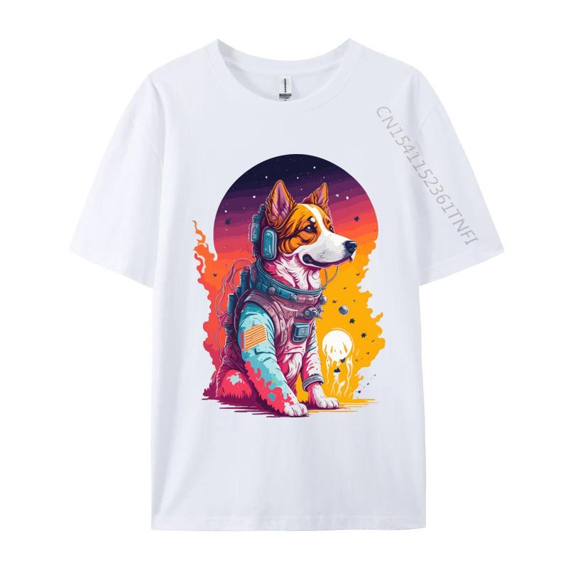 Hunde Astronauten Sonnenuntergang T-Shirt Druck Premium Baumwolle Rundhals Herren T-Shirts Hundeshirt Für Jungs Grafikshirts Herren