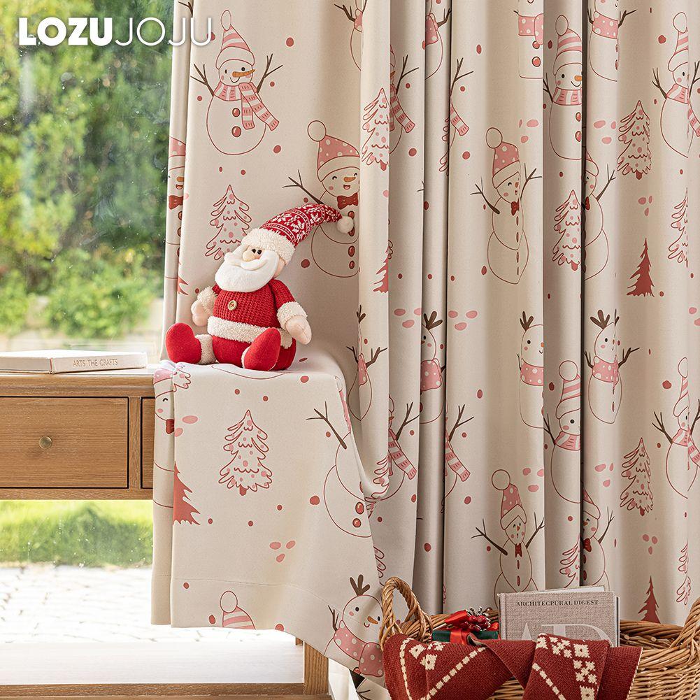 1PC LOZUJOJU Christmas Blackout Curtains Snowman Christmas Tree Pattern Printed Curtains for Bedroom Living Room Balcony Window for Home Decor