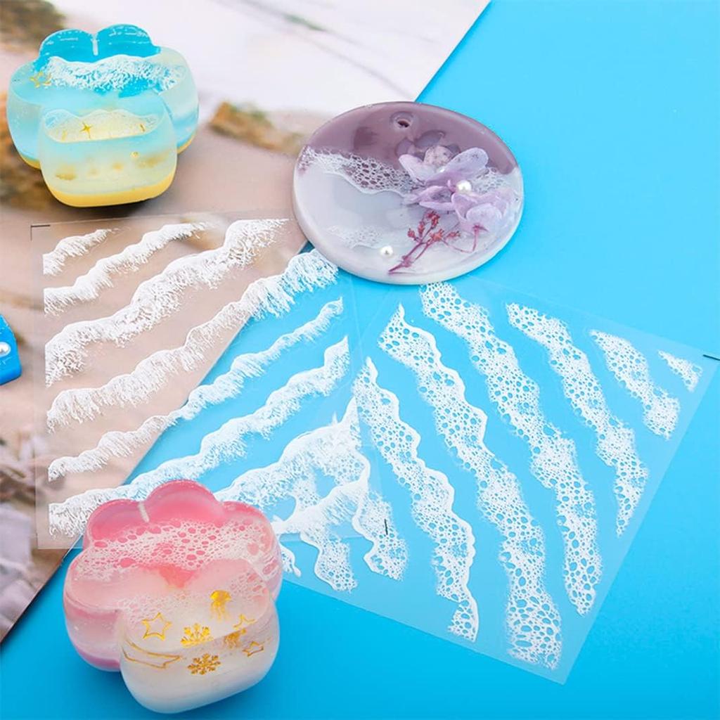 3 Sheets Resin Stickers Ocean Waves Resin Filler Decorative Films Art Supplies Kit Transparente White for Resin Molds Jewelry Making Crafts Scrapbook