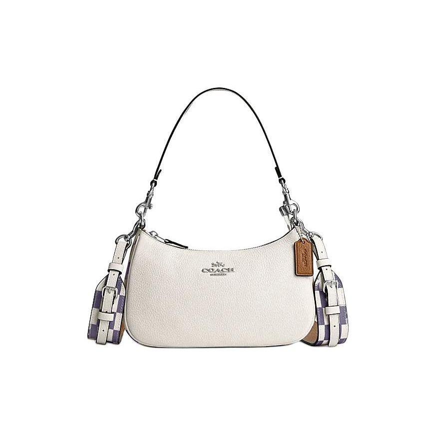 Coach Plaid Strap Leather Hobo Shoulder Bag Crossbody CR103-SVWPB Basic Set (Bag+Dust Bag)