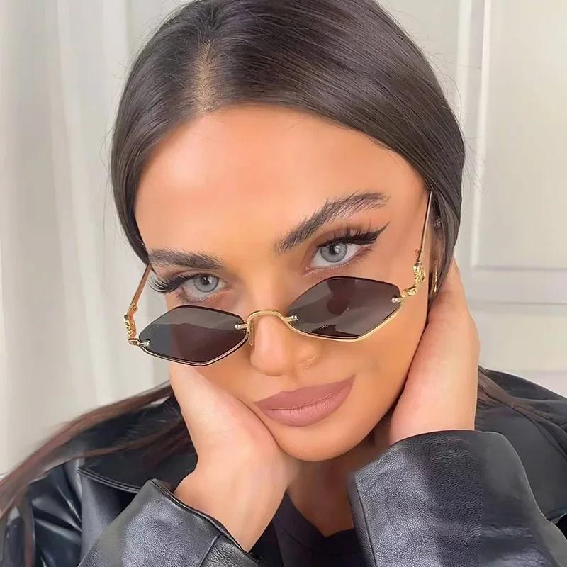 Metal Rhombus Half Frame Sunglasses for Women Men New Diamond Shaped Sunglasses Dopamine Small Frame Outdoor Sunglasses