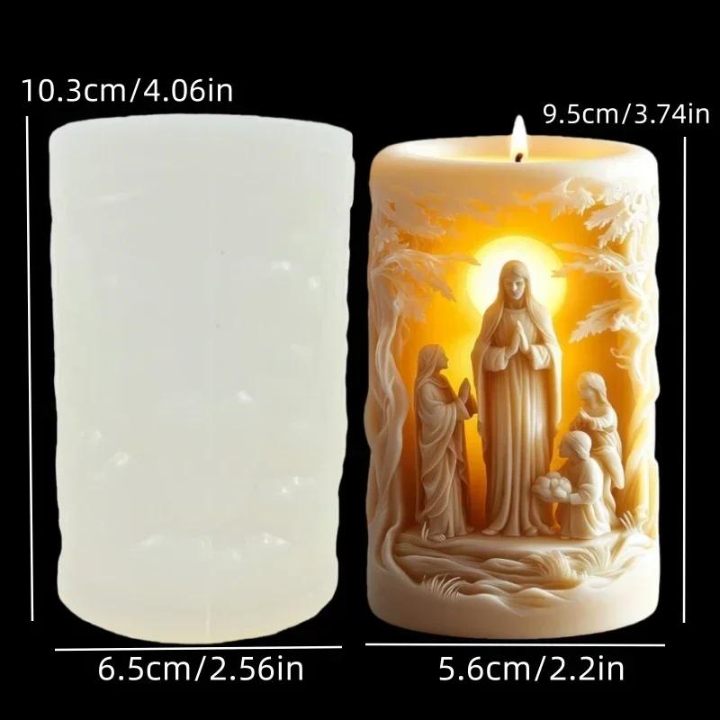 Jesus Mary relief pointed cylindrical candle silicone mold resin mold Jesus Mary goddess holding pomegranate relief gypsum molds